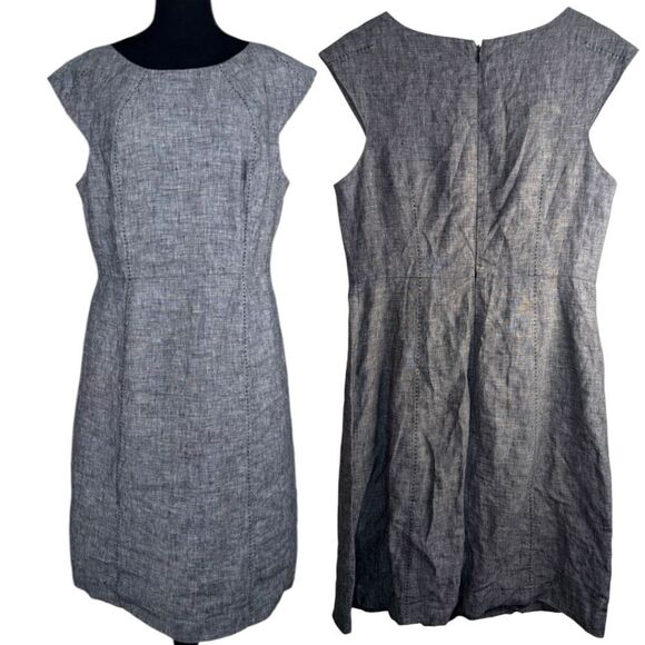 Mercer & Madison Blue Marled 💯 Linen Sheath Dress Size Medium Us 8 - Picture 1 of 7